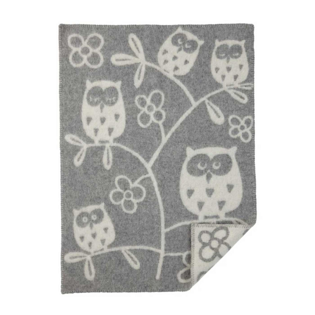 Klippan Babyfilt Ekologisk Lammull Tree Owl Grå