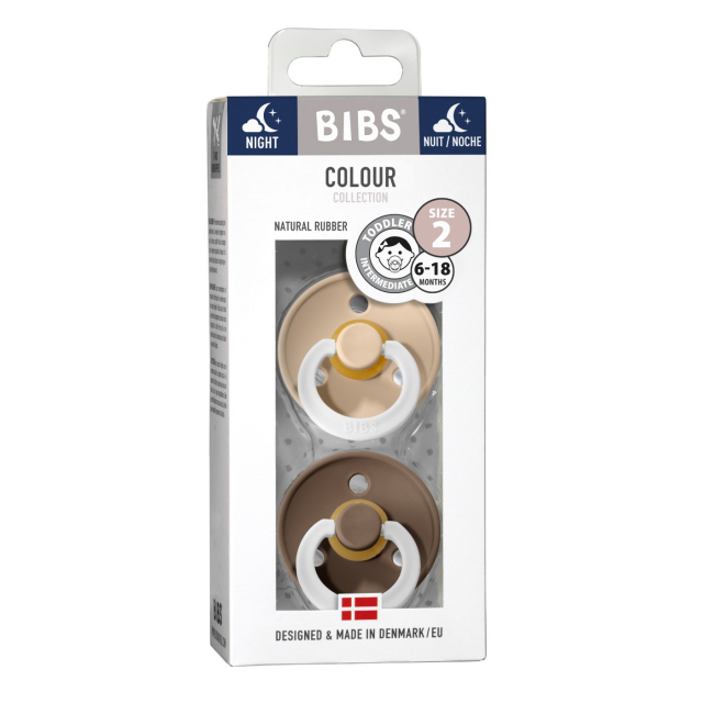 BIBS Napp Colour Night Latex 2-pack 6-18 mån Vanilla/Dark Oak