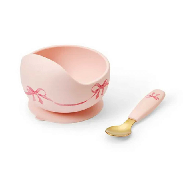 Elodie Silikonskål med sked Rosy Bow