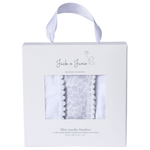 Jack o Juno Mini Muslinfilt Pearl & Giraffe Gray 3-pack