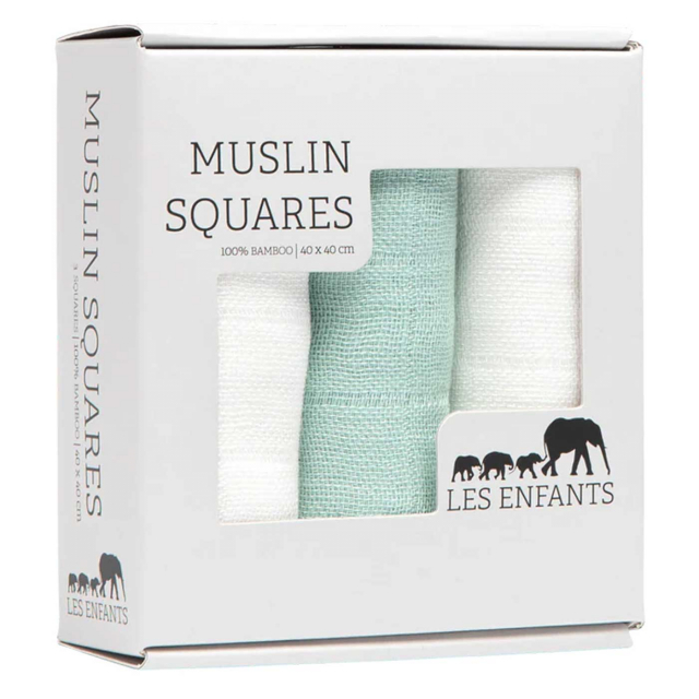 Les Enfants Snuttefiltar Bambu Muslin 3-pack Grön/Vit