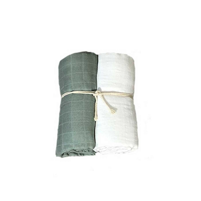 Mini Dreams Muslinfilt 2-pack Vit/grön 115x115 cm