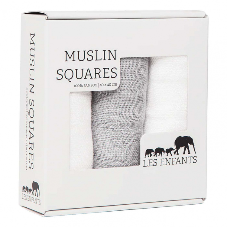 Les Enfants Snuttefiltar Bambu Muslin 3-pack Grå/Vit i gruppen Babytillbehör / Sova / Bädda för sommartider hos Bonti (02-0102)