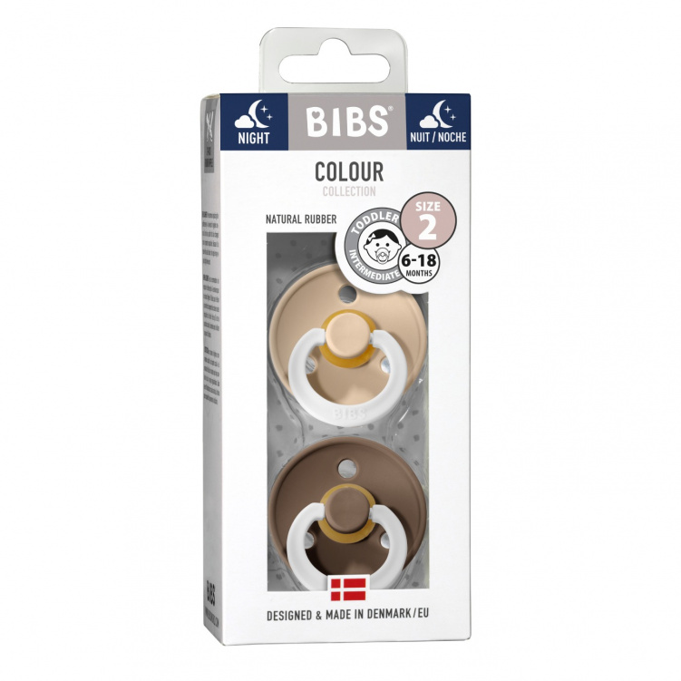 BIBS Napp Colour Night Latex 2-pack 6-18 mån Vanilla/Dark Oak i gruppen Babytillbehör / Nappar och tillbehör / Nappar 6 månader + hos Bonti (BIBS120244)