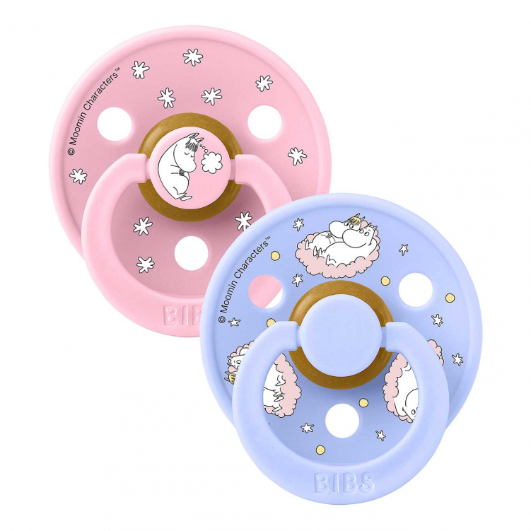 BIBS x Moomin Napp Colour Latex 2-pack 6-18 mån Dreaming Baby Pink Mix i gruppen Babytillbehör / Nappar och tillbehör / Nappar 6 månader + hos Bonti (BIBS12033101)