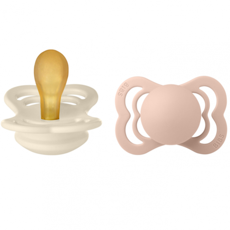 BIBS Napp Supreme Latex 2-pack 0-6 mån Ivory/Blush i gruppen Babytillbehör / Nappar och tillbehör / Nappar 0-6 månader hos Bonti (BIBS170220)