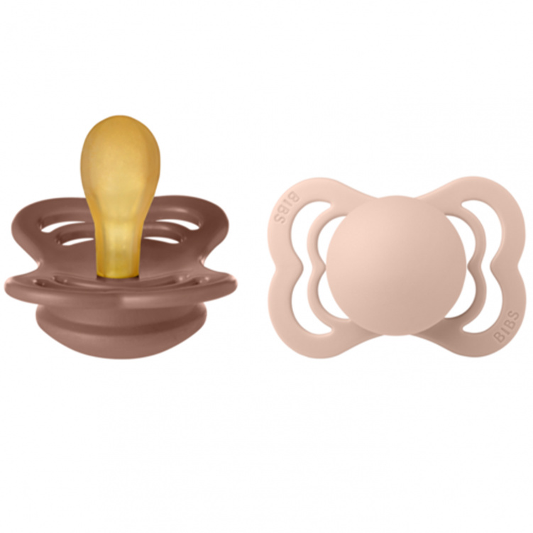 BIBS Napp Supreme Latex 2-pack 0-6 mån Woodchuck/Blush i gruppen Babytillbehör / Nappar och tillbehör / Nappar 0-6 månader hos Bonti (BIBS170337)