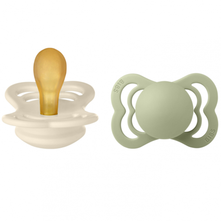 BIBS Napp Supreme Latex 2-pack 6-18 mån Ivory/Sage i gruppen Babytillbehör / Nappar och tillbehör / Nappar 6 månader + hos Bonti (BIBS270346)