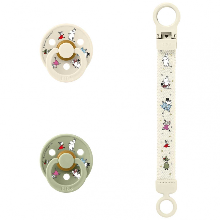BIBS x Moomin Colour Gift Set 6-18 mån Ivory/Sage i gruppen Babytillbehör / Nappar och tillbehör / Nappar 6 månader + hos Bonti (BIBS7500142)
