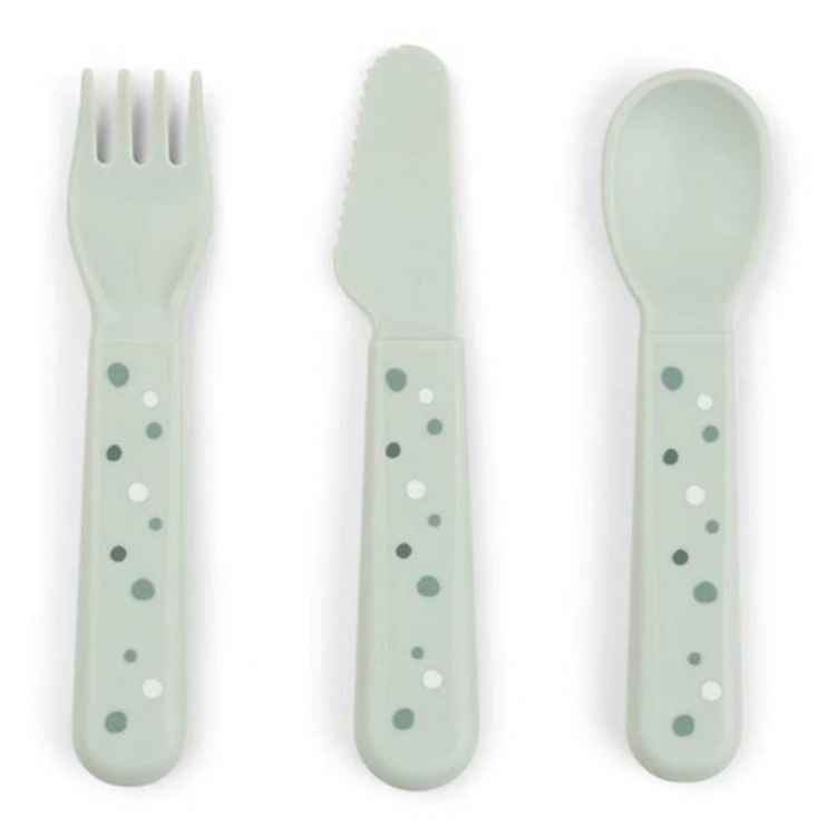 Done by Deer Bestickset Happy Dots Green i gruppen Babytillbehör / Äta och mata / Bestick hos Bonti (DOBD1236523)