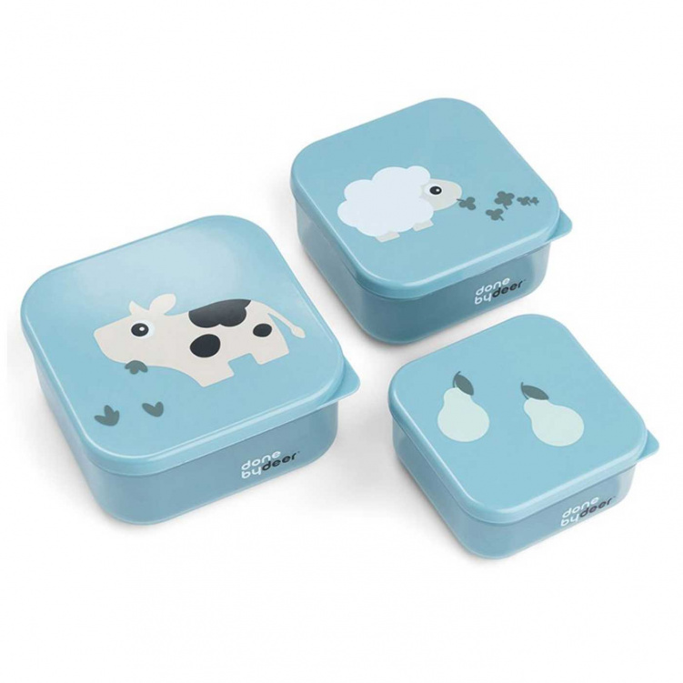 Done By Deer Snack Box Tiny Farm Blue 3-pack i gruppen Babytillbehör / Äta och mata / Matförvaring hos Bonti (DOBD1256872)