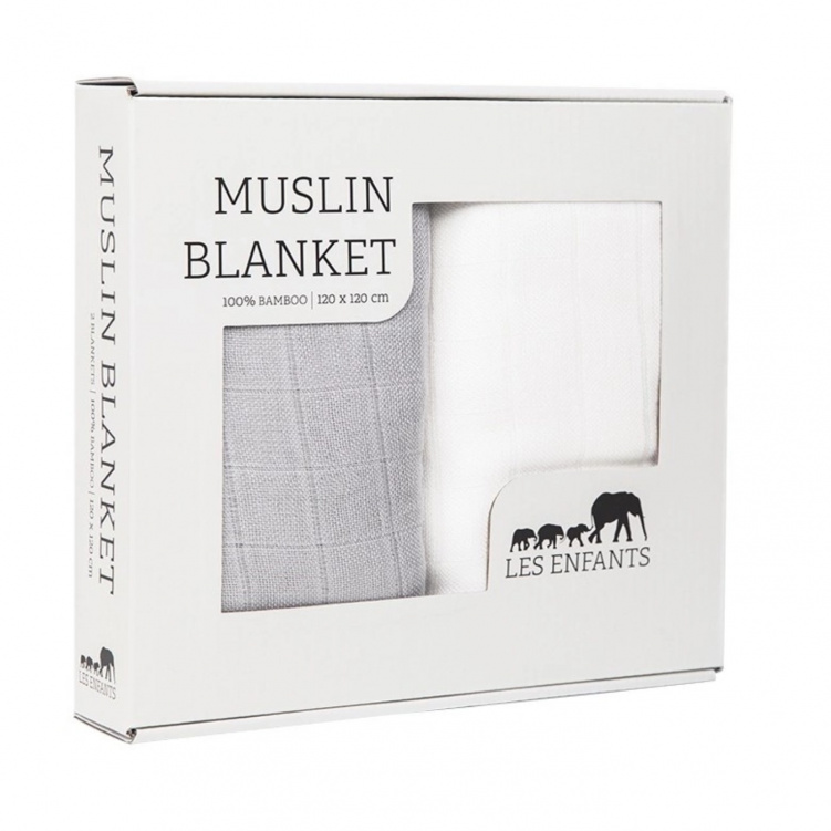Les Enfants Muslinfilt 2-pack Vit/Grå i gruppen Babytillbehör hos Bonti (LEEN01-0101)
