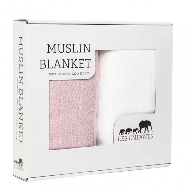 Les Enfants Muslinfilt 2-pack Rosa/Vit i gruppen Babytillbehör / Sova / Bädda för sommartider hos Bonti (LEEN01-0102)