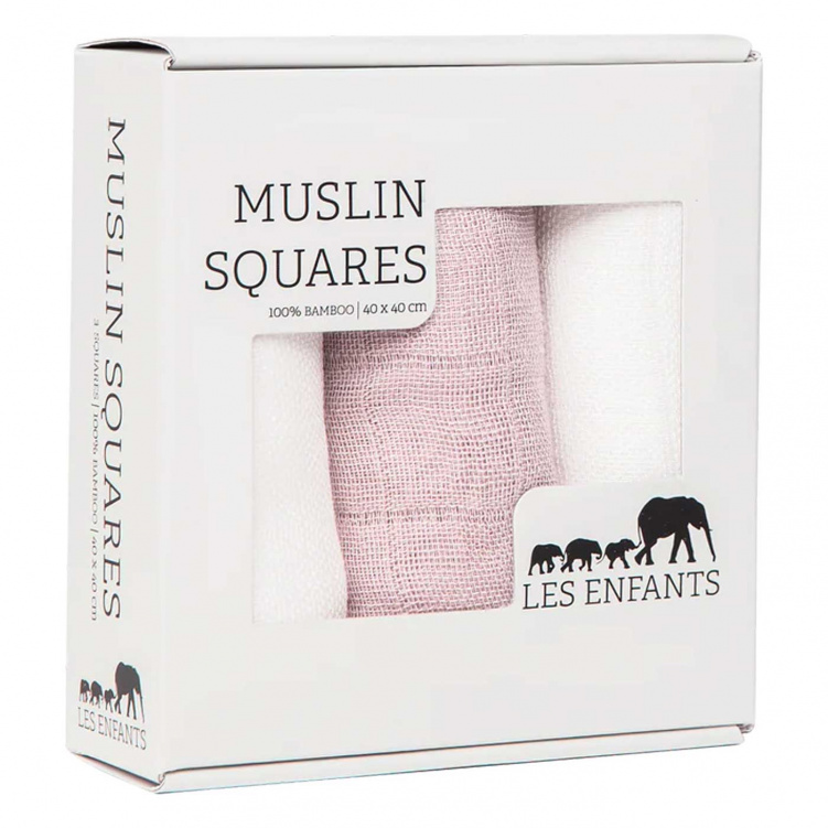 Les Enfants Snuttefiltar Bambu Muslin 3-pack Vit/Rosa i gruppen Babytillbehör / Sova / Bädda för sommartider hos Bonti (LEEN02-0101)