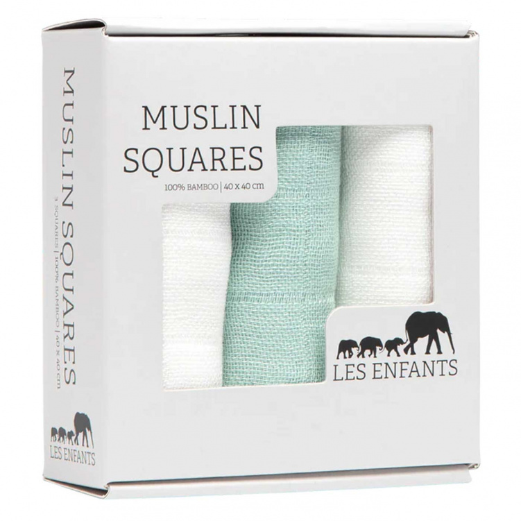 Les Enfants Snuttefiltar Bambu Muslin 3-pack Grön/Vit i gruppen Babytillbehör / Sova / Bädda för sommartider hos Bonti (LEEN02-0105)