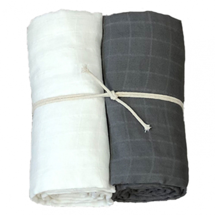 Mini Dreams Muslinfilt 2-pack Vit/grå 70x70 cm i gruppen Babytillbehör / Sova / Bädda för sommartider hos Bonti (MIDR91101143)