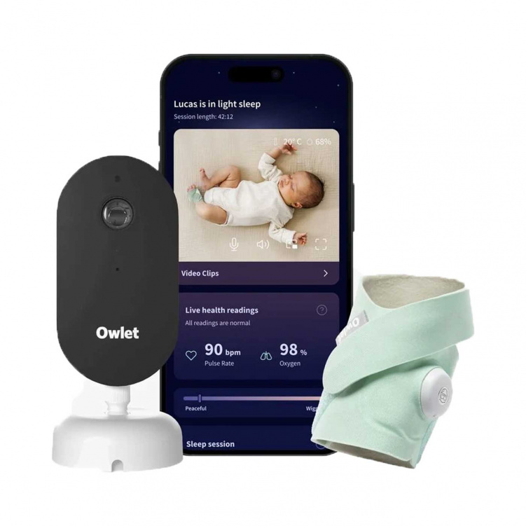 Owlet Babymonitor Dream Sock Mint med Dream Sight Kamera i gruppen Barnsäkerhet / Babyvakter hos Bonti (OWLEPSR3NMWIN)